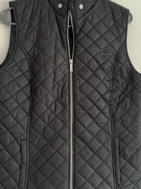 Olsen Black Quilted Sleeveless Vest with Stand Collar